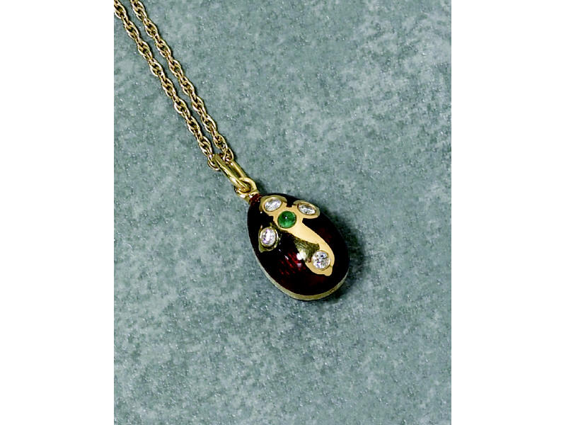 Appraisal: K YELLOW GOLD RED ENAMEL EGG PENDANT With four diamonds