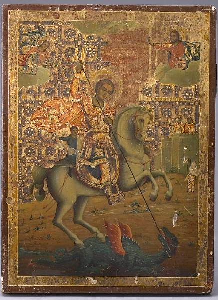 Appraisal: A Greek icon of Saint George th century Centered by