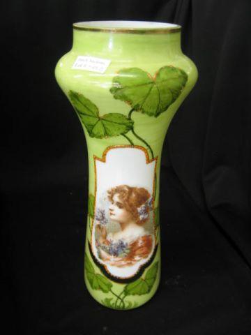 Appraisal: Victorian Art Glass Portrait Vase Art Nouveau style