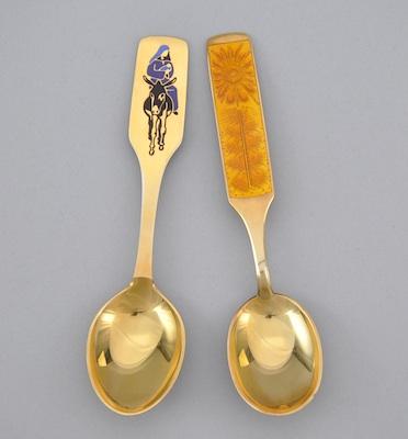 Appraisal: Two Michelsen Danish Gold Washed Sterling Spoons One spoon enameled