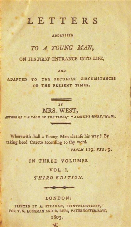 Appraisal: vols West Mrs Letters Addressed To A Young Man on