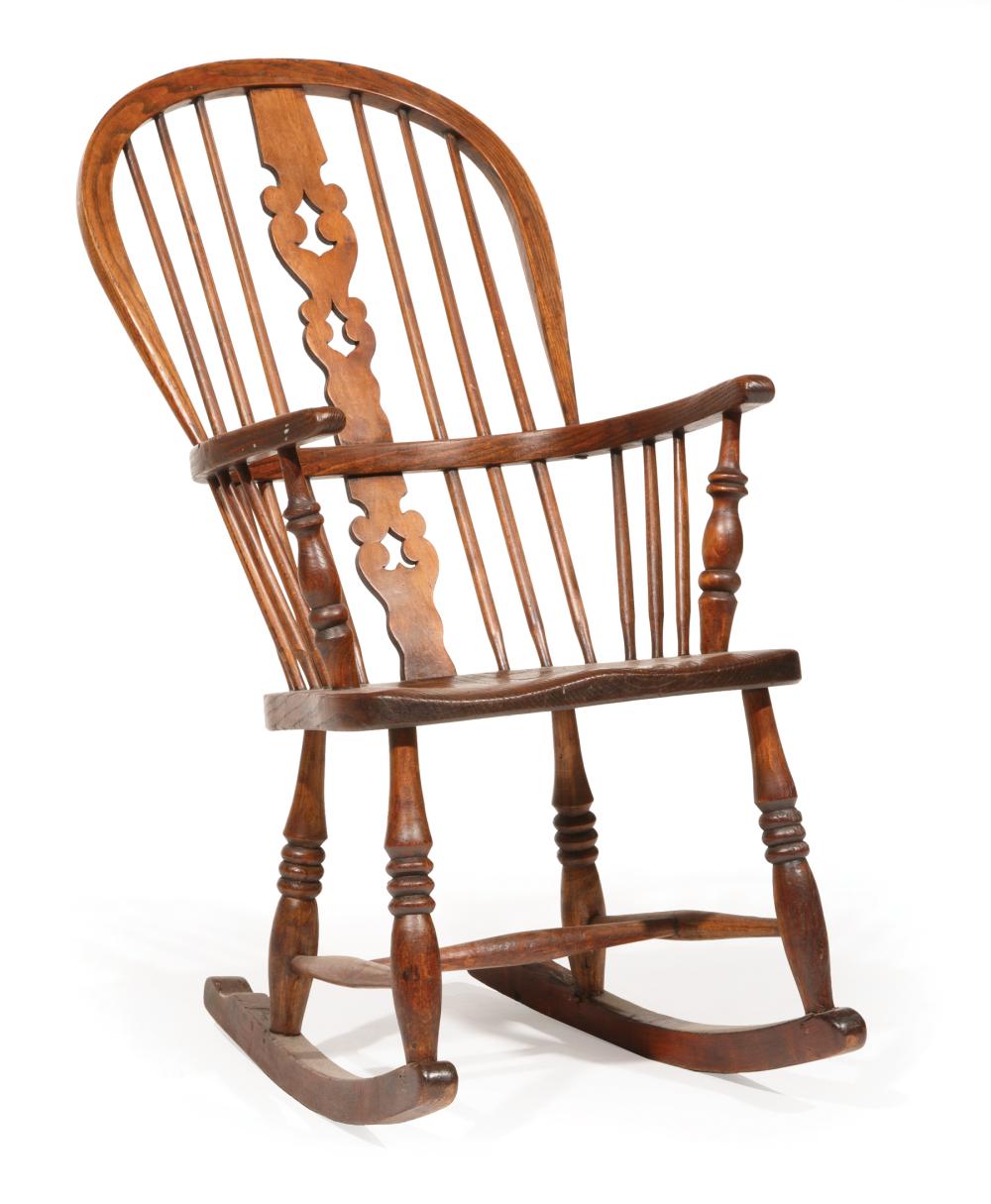 Appraisal: English Elm Hoop-Back Windsor Rocking Chair late th early th