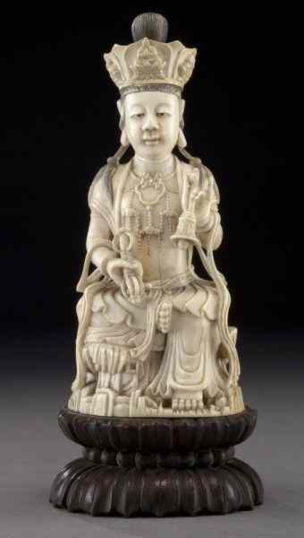 Appraisal: Chinese Qing carved ivory Bodhisattva International buyers should note that