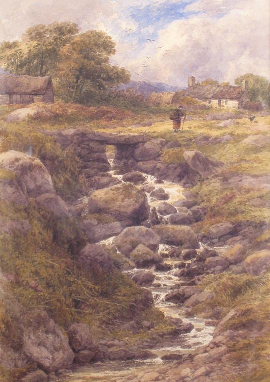 Appraisal: JOHN STEEPLE A welsh Landscape with a Figure on a