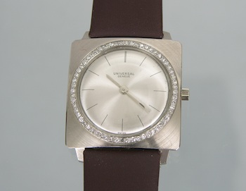 Appraisal: Universal Geneva K White Gold Watch with Diamonds Square shape