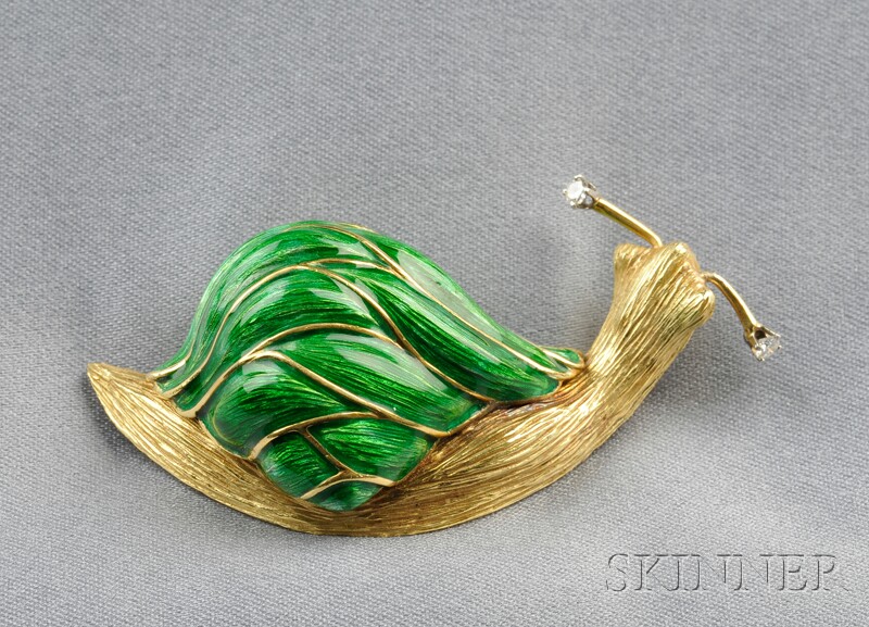 Appraisal: kt Gold and Enamel Snail Brooch Cartier with a green