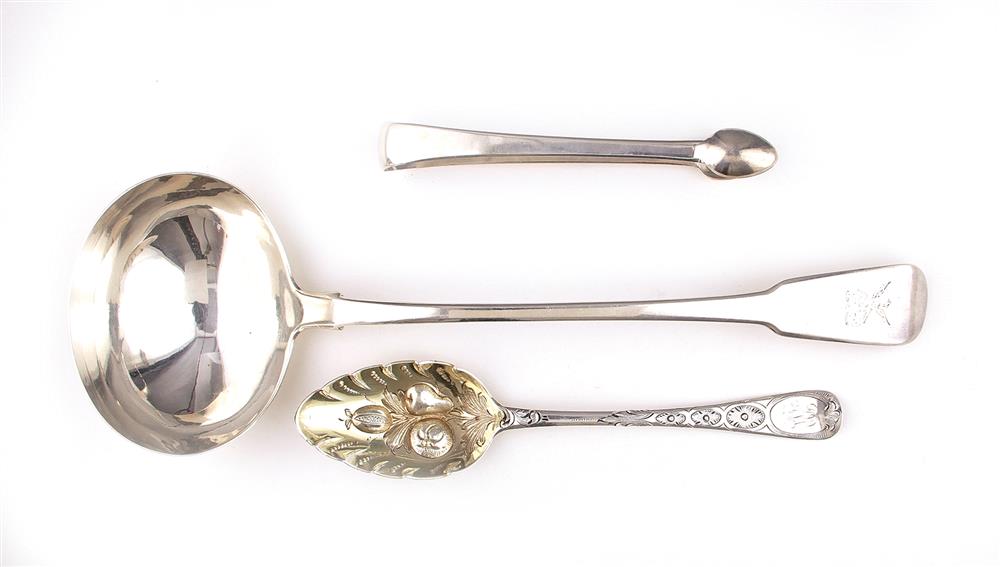 Appraisal: Georgian sterling serving pieces London - ladle L berry spoon