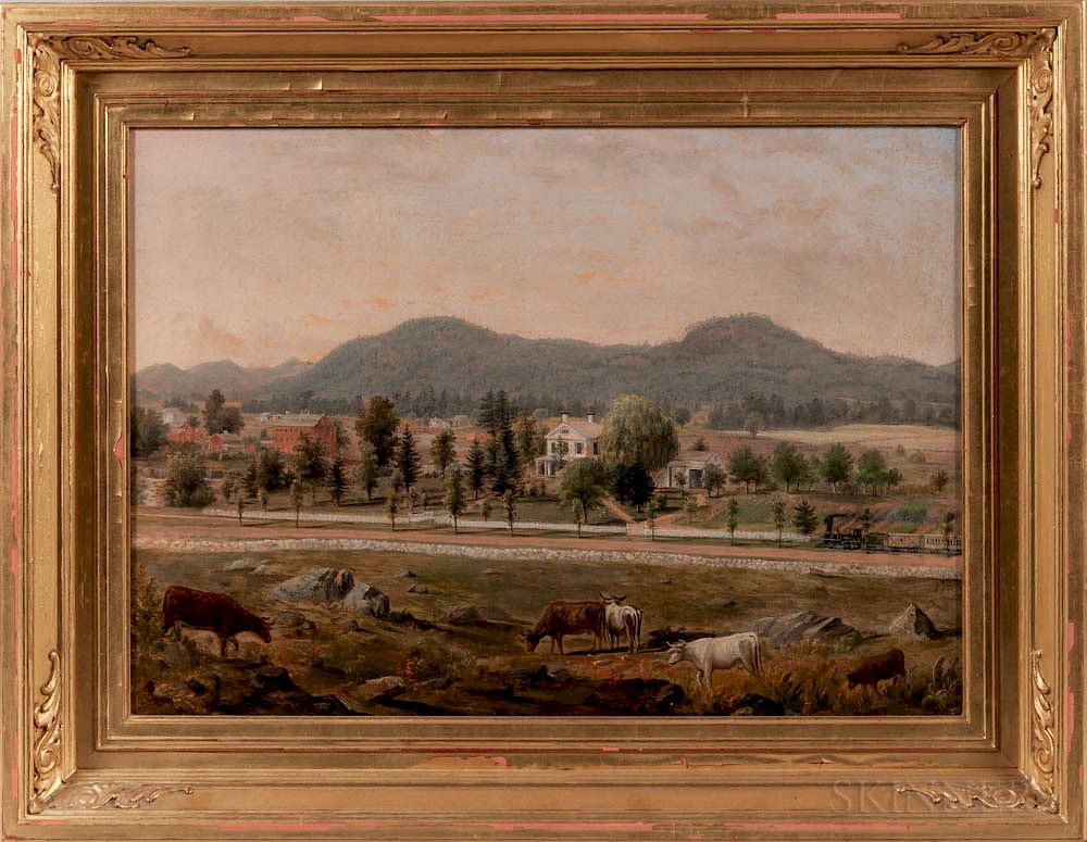 Appraisal: American School Late th Century Country Landscape with Greek Revival