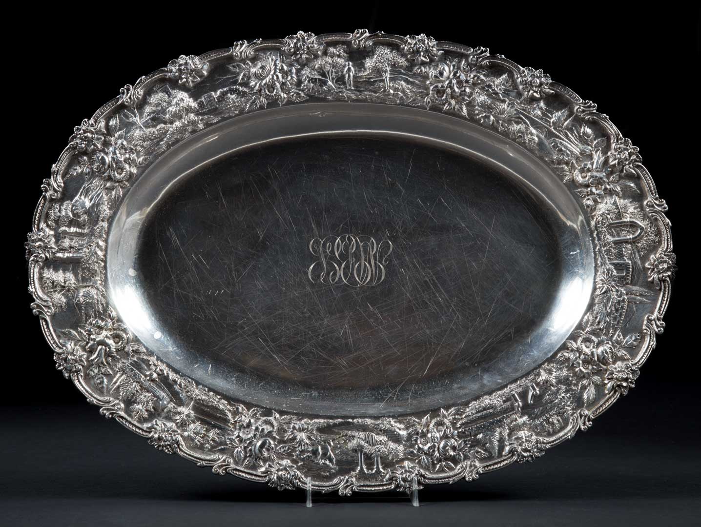 Appraisal: Kirk Castle sterling silver oval meat platter in H x