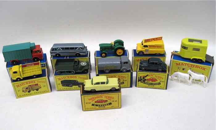 Appraisal: TEN MATCHBOX VEHICLES in boxes Moko Lesney boxes Karrier Refuse