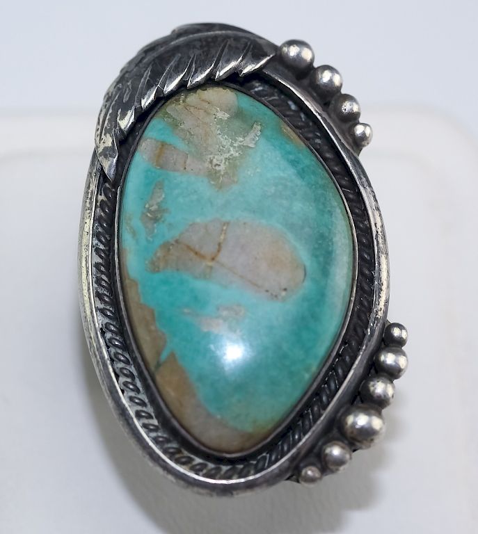 Appraisal: Native American Navajo Turquoise Silver Ring s Vintage Native American