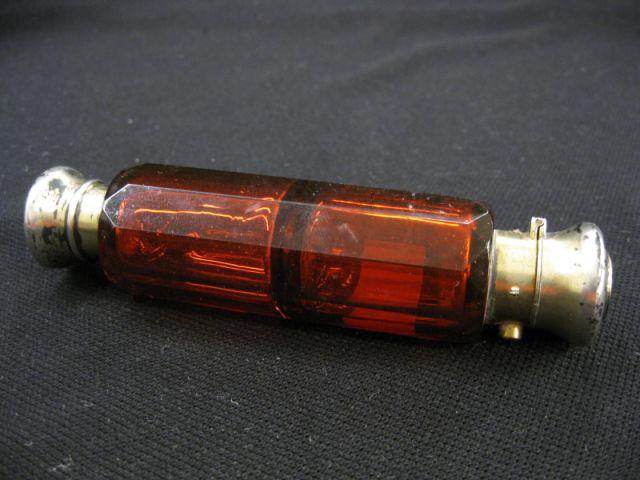 Appraisal: Victorian Sterling Silver Cranberry Glass Perfume bottle double ended hinged