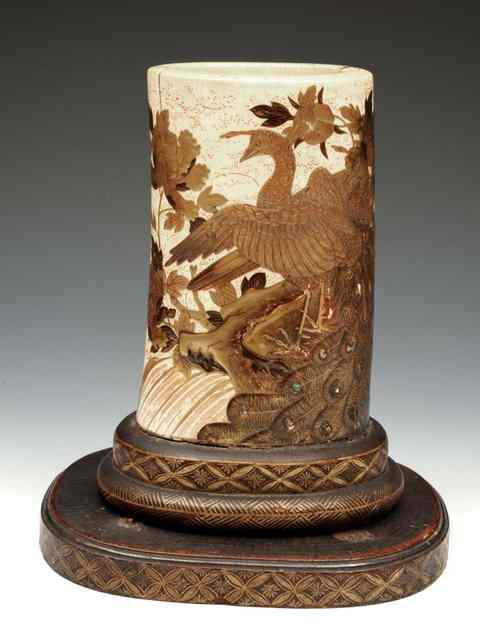 Appraisal: A JAPANESE TUSK VASE with Shibayama decoration on a gilded