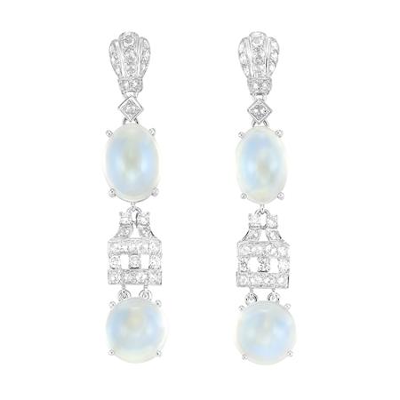 Appraisal: Pair of White Gold Moonstone and Diamond Pendant-Earrings Estimate -