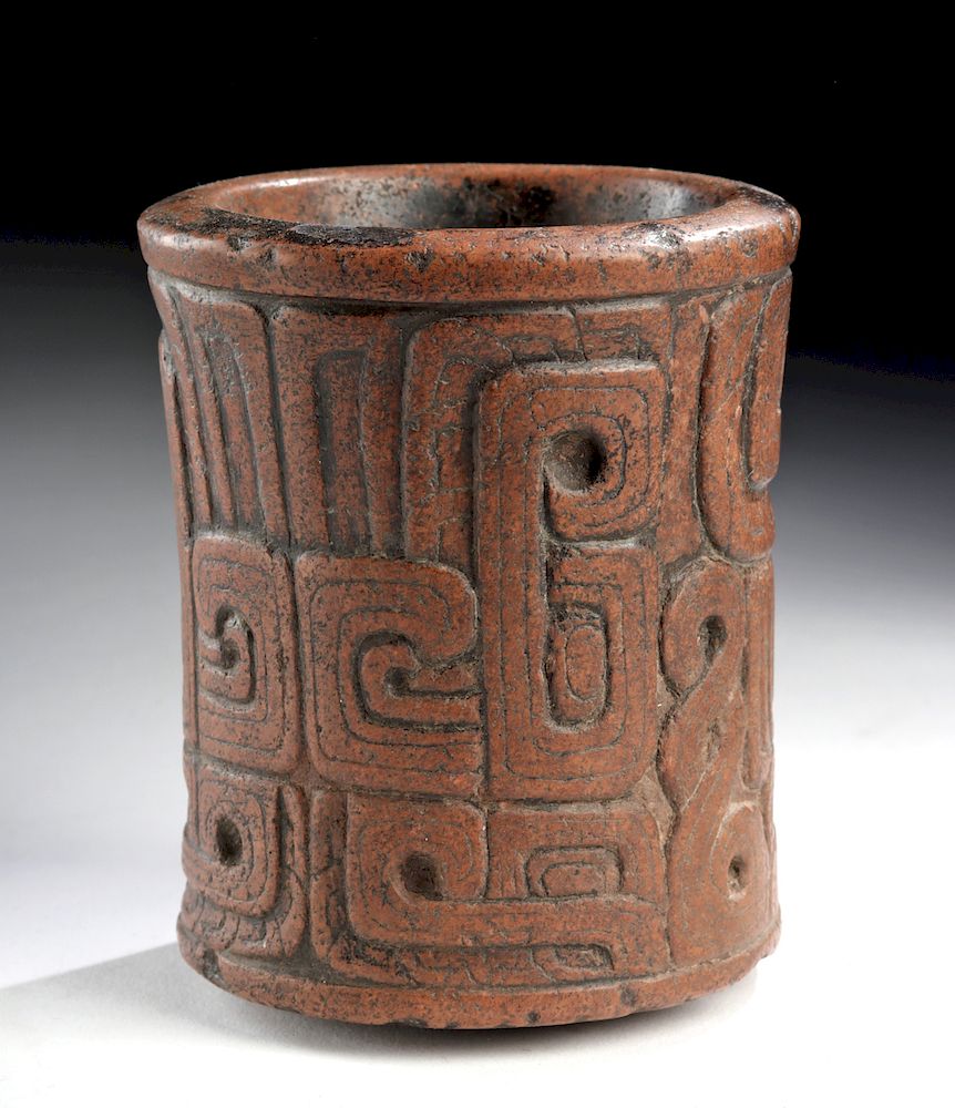 Appraisal: Chavin Stone Cup - Incised Zoomorphic Motifs Pre-Columbian North Coast