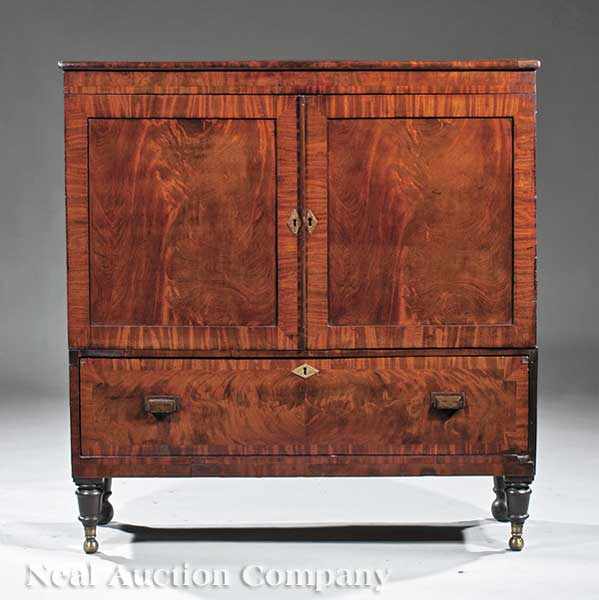 Appraisal: A Diminutive American Late Federal Mahogany Press molded top a