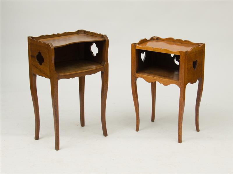 Appraisal: TWO LOUIS XV PROVINCIAL WALNUT AND FRUITWOOD BEDSIDE TABLES Each