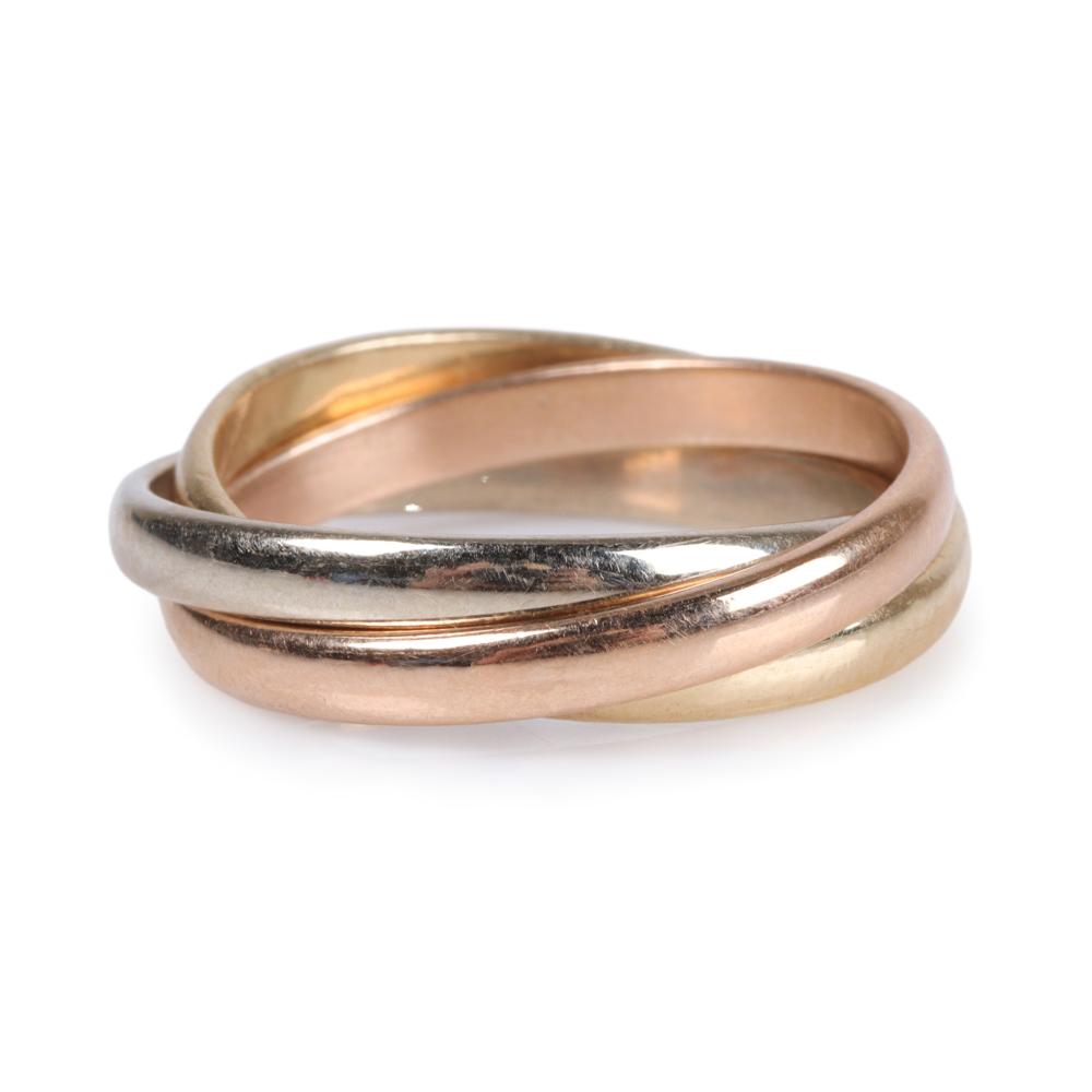 Appraisal: Tri-tone K yellow white and rose gold rolling ring mm