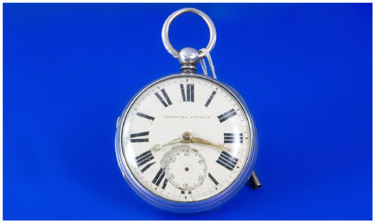 Appraisal: Silver Open Face Pocket Watch Enamelled Dial With Roman Numerals