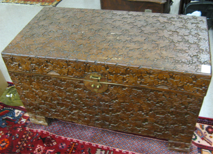 Appraisal: HAND CARVED CAMPHOR WOOD BLANKET CHEST Hong Kong th century