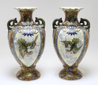 Appraisal: PR Japanese Satsuma Porcelain Art Deco Vases JAPAN CIRCA A