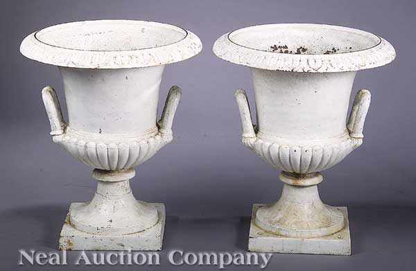 Appraisal: A Pair of American Cast Iron Garden Urns th c