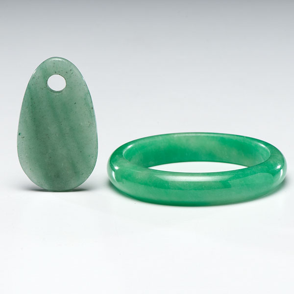 Appraisal: th century jadeite A bangle and pendant diameter of bangle