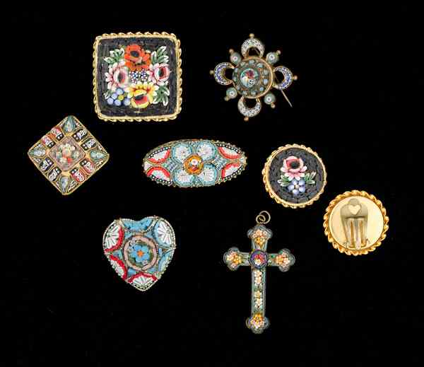 Appraisal: Italian Micro-Mosaic Costume Jewelry Collection A grouping of floral Micro-Mosaic