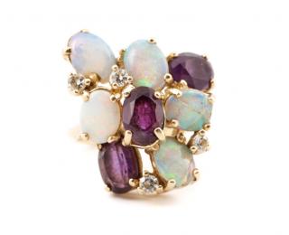 Appraisal: k Yellow Gold Diamond Opal Amethyst Ring Ladies k yellow