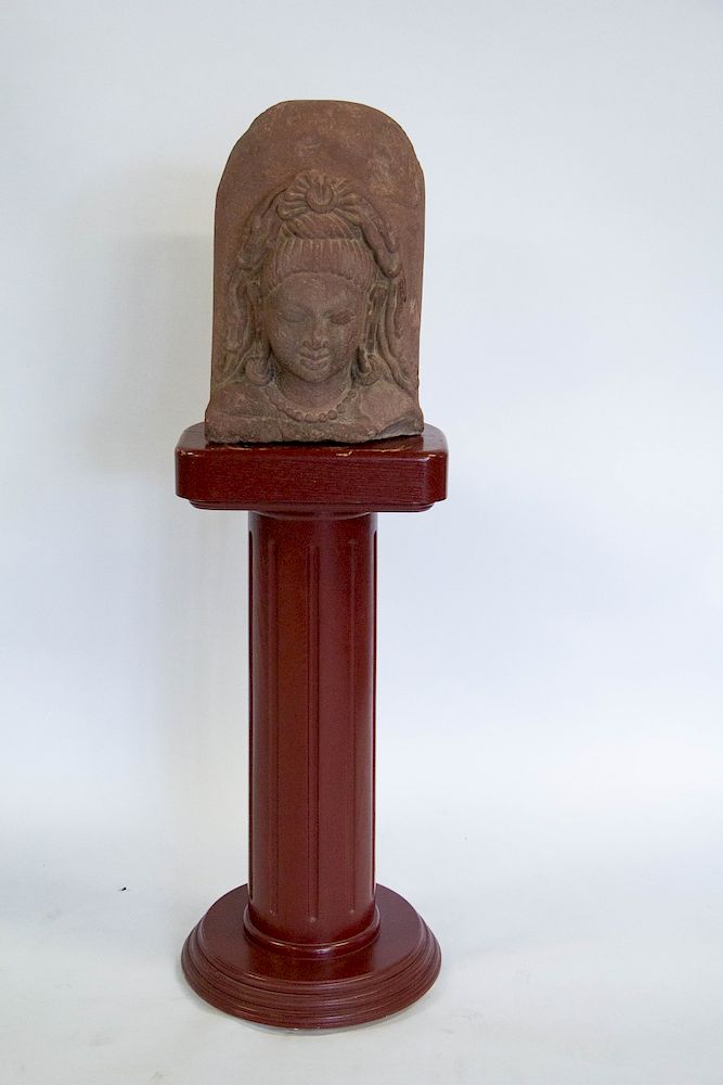 Appraisal: Sandstone Carved Head of Shiva Indian With fitted stand From