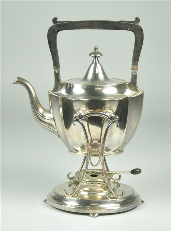 Appraisal: Silverplate Teapot on Warming Stand th Century Marked Derby Silver