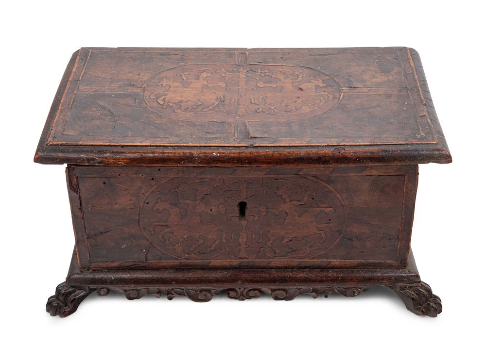 Appraisal: An Italian Walnut and Marquetry Table Casket An Italian Walnut