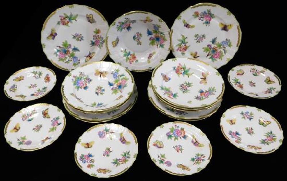 Appraisal: CHINA Herend Queen Victoria pattern dinnerware eighteen pieces polychrome floral