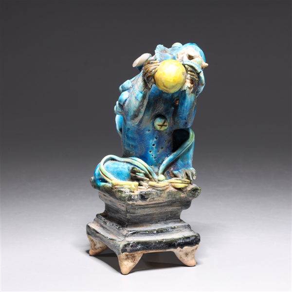 Appraisal: Chinese blue glazed porcelain foo lion overall good condition some