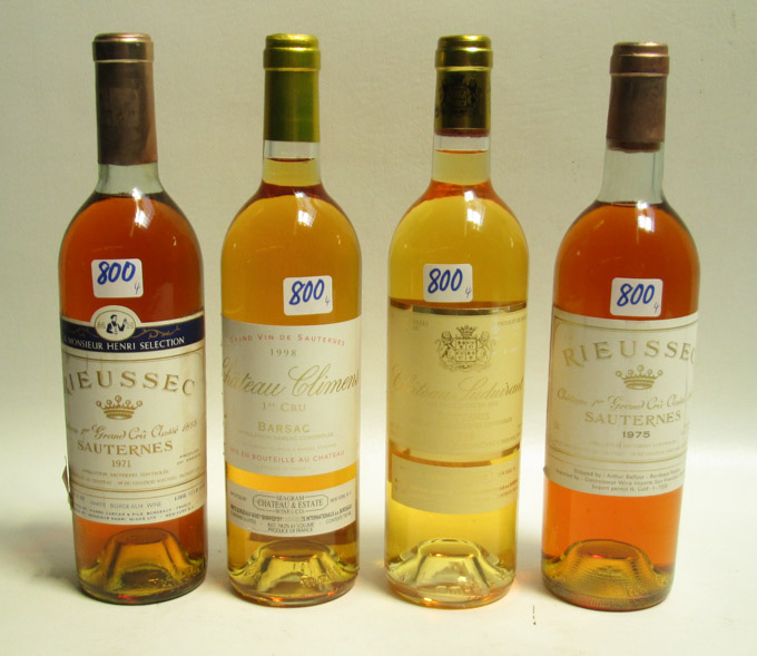 Appraisal: FOUR BOTTLES OF VINTAGE FRENCH SAUTERNES WHITE BORDEAUX and Chateau