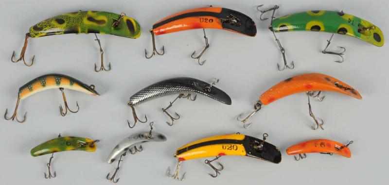 Appraisal: Lot of Fishing Lures All are carved flat fish Many