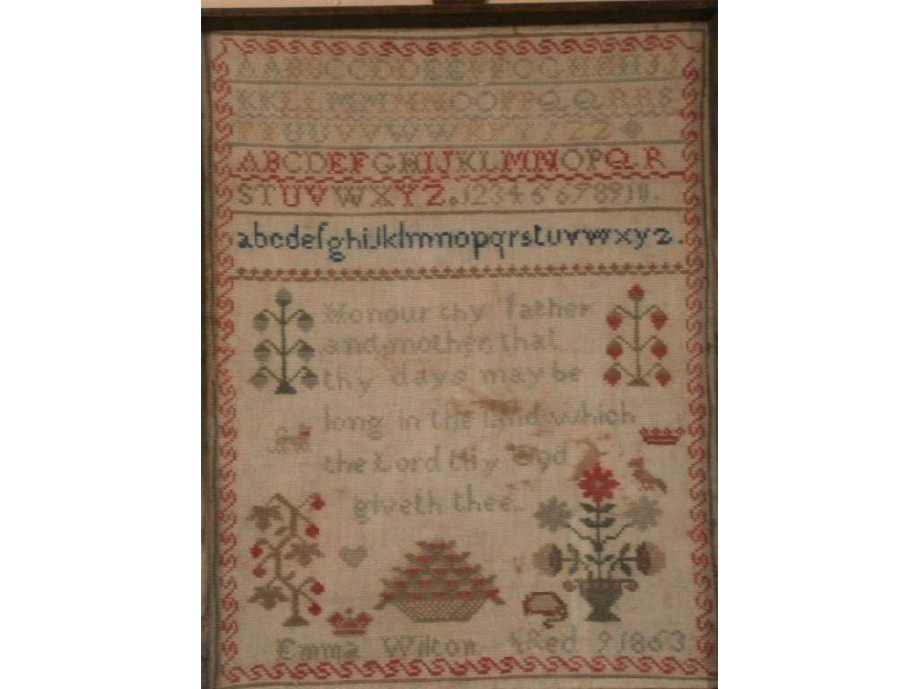 Appraisal: A Victorian needlework sampler by Emma Wilton aged cm x