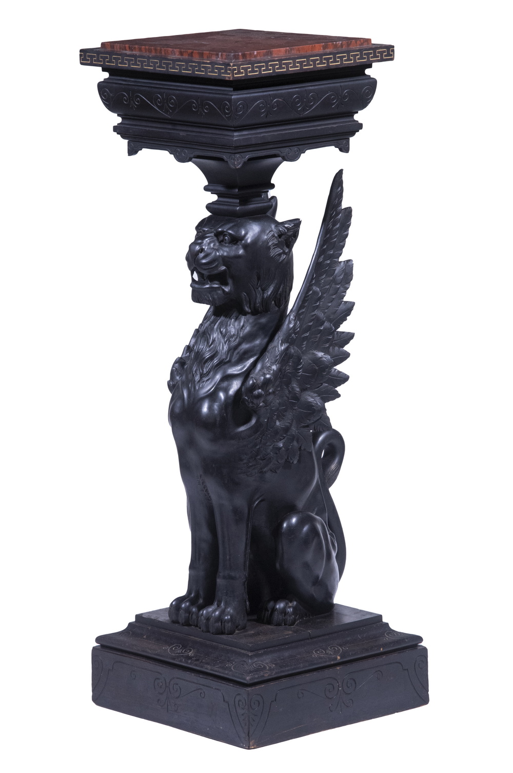 Appraisal: VICTORIAN CARVED FIGURAL PEDESTAL Ebonized Cherry Griffin Form Revolving Display