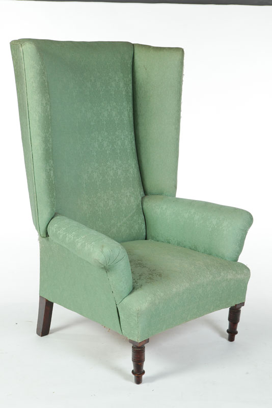 Appraisal: SHERATON EASY OR WING CHAIR American early th century mahogany