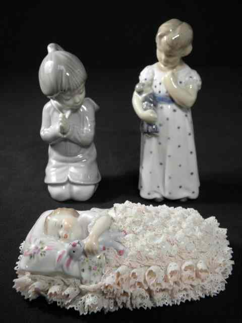 Appraisal: Lot of three assorted porcelain figurines Includes an Irish Dresden