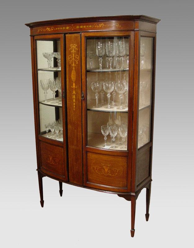 Appraisal: EDWARDIAN INLAY DISPLAY CABINET Slightly bowed double doors divided by