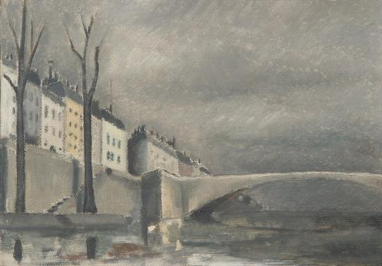 Appraisal: FRENCH SCHOOL th century VIEW ALONG THE SEINE IN WINTER