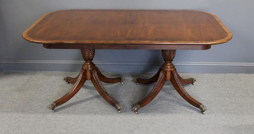 Appraisal: KINDEL Signed Mahogany Banded Dining Table with Leaves From a