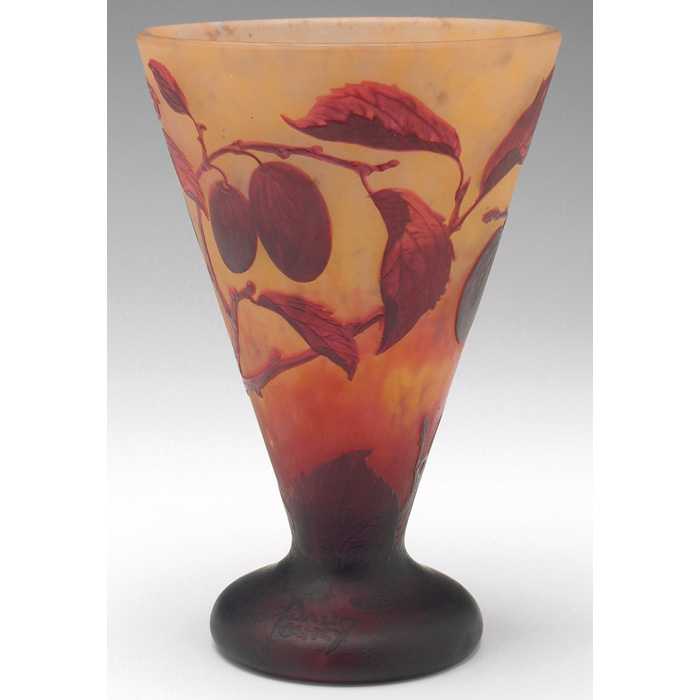 Appraisal: Daum vase tapered footed form with cameo cut fruit and