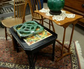 Appraisal: Group lot with primitive tavern table birdseye maple table tile