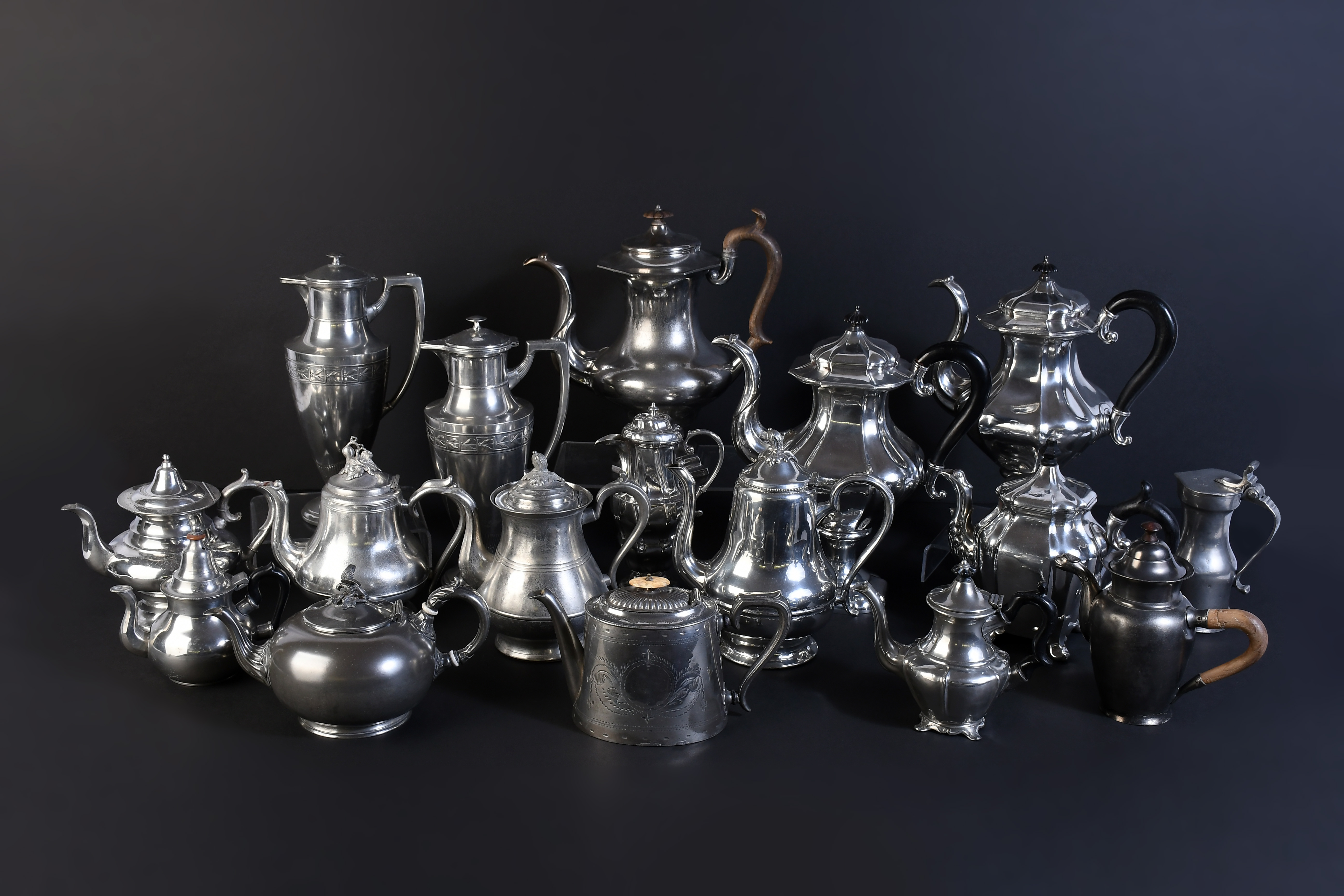 Appraisal: PC AMERICAN ENGLISH PEWTER PITCHERS Collection of American English pewter