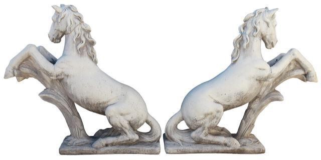 Appraisal: pair Large cast stone figural garden statues Rearing Horses thc