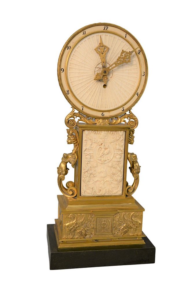 Appraisal: French Dore Bronze Mantle Clockhaving circular dial over rectangle front