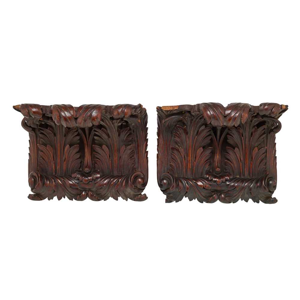 Appraisal: PAIR OF LARGE CARVED OAK WALL BRACKETS TH CENTURY with