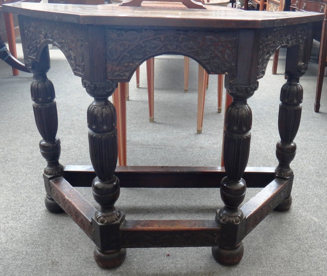 Appraisal: A th century and later oak credence table with carved